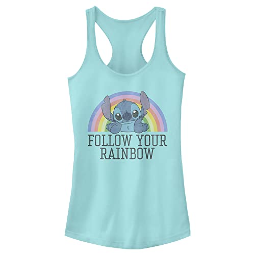 Disney Junior's Lilo Stitch Rainbow Slim Fit, Scoop Hem Racerback Tank, Cancun, Medium