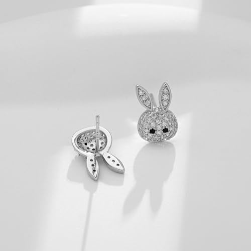 ENSKEFEN Cute Easter Earrings for Women Tiny CZ Rabbit Stud Earrings Funny Bunny Crystal Earrings Silver Rhinestone Earrings Holiday Gifts