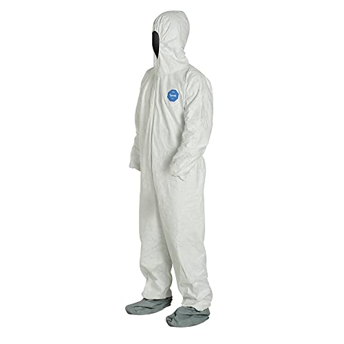 DuPont Tyvek 400 Disposable Protective Coverall with Elastic Cuffs, Attached Hood and Boots, White, Medium, 1-Pack
