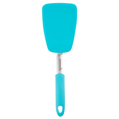 Restaurantware Comfy Grip 12 x 3 Inch Silicone Turner 1 Durable Cooking Turner - Stainless Steel Body Rubber Handle With Hole Black Silicone Flipper Spatula Tolerates Up To 446F Dishwashable