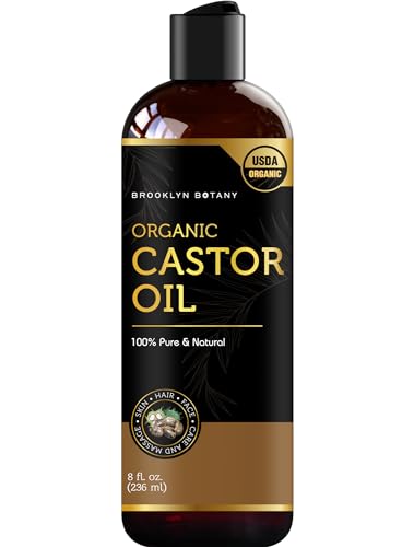 Brooklyn Botany Organic Castor Oil in Plastic Bottle for Hair Growth, Eyelashes & Eyebrows - 100% Pure and Natural Carrier Oil, Hair & Body Oil - Moisturizing Massage Oil for Aromatherapy - 8 Fl Oz