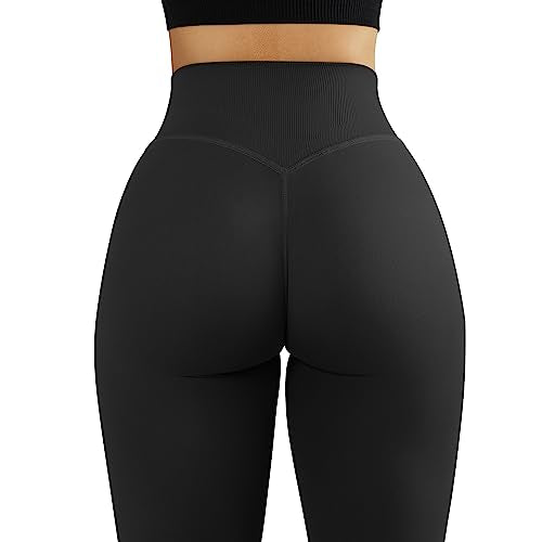 MOSHENGQI Seamless Workout Leggings for Women Butt Lifting High Waisted Tummy Control Yoga Pants(L,008-Black-tummy control)