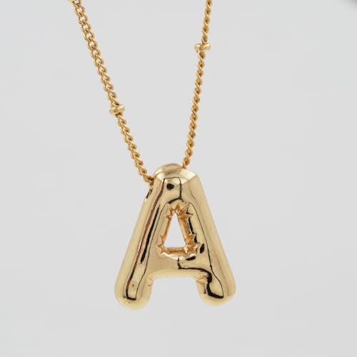 DIOWUS Bubble Letter Necklace For Women,Dainty Balloon Initial Necklaces 18k Gold Plated Chain Pendant Alphabet Necklaces For Girlfriend Charm Simple Jewelry Gift (zircon-L)