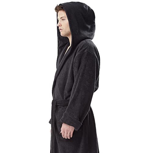 Arus Mens Hood'n Full Ankle Length Hooded Turkish Cotton Bath Robe Dark Green, Medium