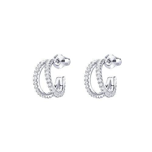 PAVOI 14K Gold Plated Sterling Silver Post Cubic Zirconia Infinite Split Hoop Huggie Earrings in White Gold