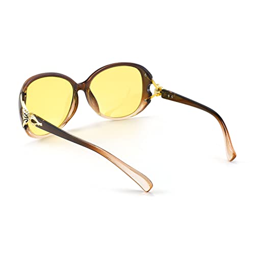 FEISEDY Women Classic Polarized Night Vision Driving Glasses Anti Glare Ladies Yellow Lens Sunglasses B2730