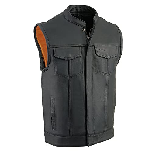 Milwaukee Leather Men's Black Cool-Tec Naked Leather Vest - Club Style Dual Closure Motorcycle Rider Vest MLM3514 - Small