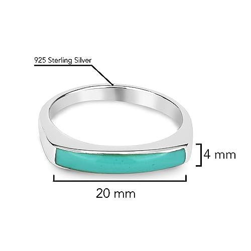 AeraVida Rectangular Bar Green Simulated Turquoise Stone Inlay .925 Sterling Silver Ring | Classic Wedding Rings For Women | Casual Comfort Fit Silver Rings for Women | (6)