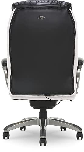 Serta Lautner Executive Home Office Desk Chair, Ergonomic High-Back with Adjustable Lumbar and Body Pillows, SmartLayers and ComfortCoils Technology, Mesh and Bonded Leather, Black & White