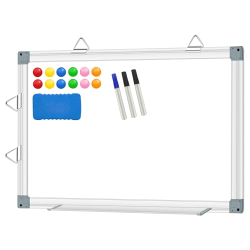 15 * 11 Board for Wall Magnetic White Board Dry Erase Whiteboard Small Aluminum Presentation Double Sided Hanging Whiteboards with 4 Hooks, 12 Magnets, 3 Markers & 1 Eraser for Home, School, Office