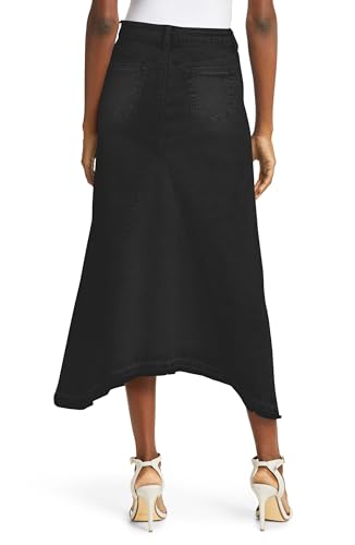 Fisoew Womens Denim Maxi Skirt Casual High Waist A-Line Frayed Irregular Hem Long Jean Skirt