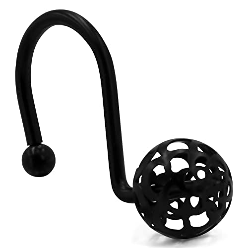 MitoVilla Black Shower Curtain Hooks Rings, Metal Shower Hooks for Shower Curtain & Liner, Hollow Ball Rust Proof Shower Rings for Curtain Accessories and Bathroom Shower Rod