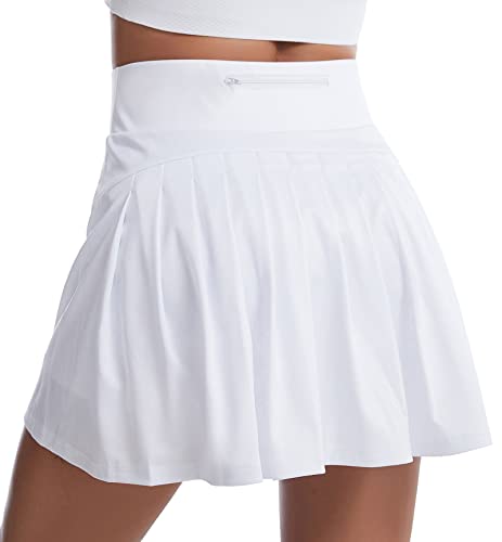 HOW'ON Women's High Waisted Pleated Tennis Skirt Golf for Running Workout Athletic Skirts Casual Workout Shorts with Pockets White S