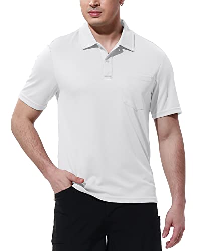 BGOWATU Men's Polo Shirts Short Sleeve Collared Outdoor Sports Tennis Shirts Quick Dry Golf Shirt with Pocket White 3X