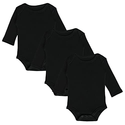 JWWN 3 Pack Baby Boys Long Sleeve Romper 100% Cotton Solid Color Infant Bodysuit,(Black,3M)