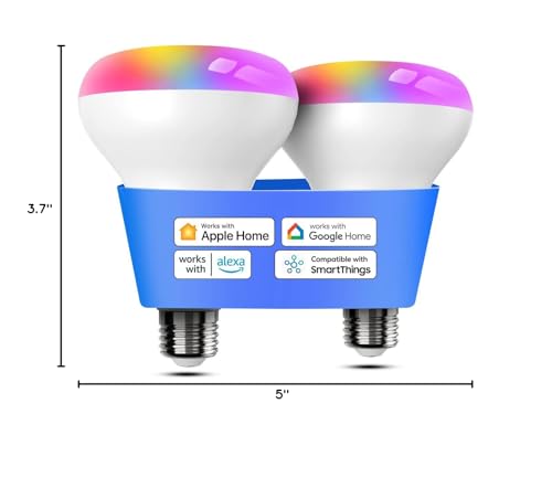 Meross Smart Light Bulb, BR30 Flood WiFi LED Bulbs Compatible with Apple HomeKit, Alexa, Google Assistant & SmartThings, Dimmable E26 Multicolor 2700K-6500K RGBCW, 1300 Lumens 100W Equivalent, 2 Pack