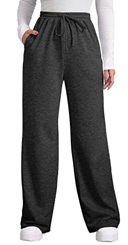 OFEEFAN Women's Pants Womens Wide Leg Sweatpants Womens Winter Pants with Pockets Dark Gray S