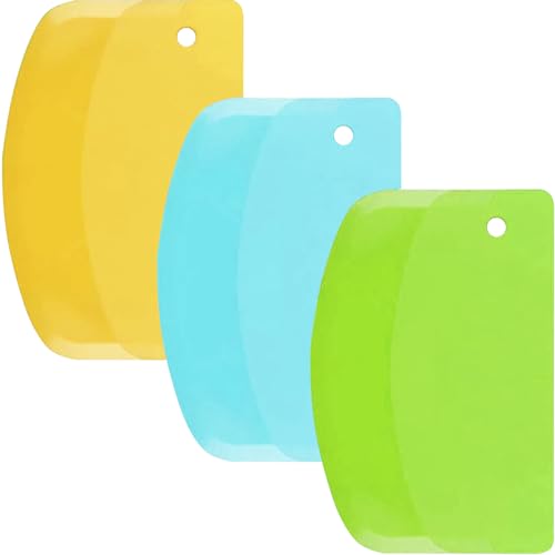 Hard Bench Scraper Dough Scraper - SURDOCA 5.31x3.64'' Plastic Pastry Cutter Dough Cutter Bread Cutter bread making tools, Cake Scraper Bowl Scraper Pastry Scraper Baking Supplies, Blue+Green+Yellow