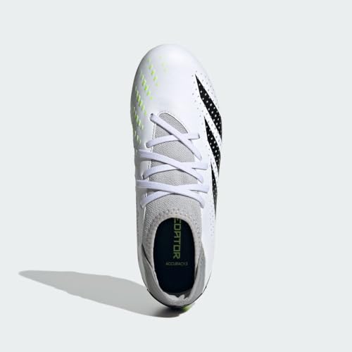 adidas Accuracy.3 Predator Firm Ground Sneaker, White/Core Black/Lucid Lemon, 6 US Unisex Big Kid