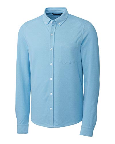 Cutter & Buck Men's Long Sleeve Cotton-Blend Knit Reach Oxford Shirt, Lakeshore, S