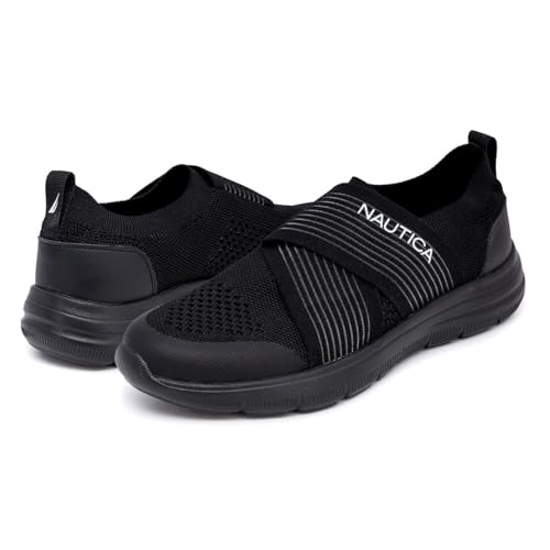 Nautica Women's Fashion Sneaker Slip-On Running Shoe Casual Walking Tennis Trainers Allyanna-Black Mono-6.5