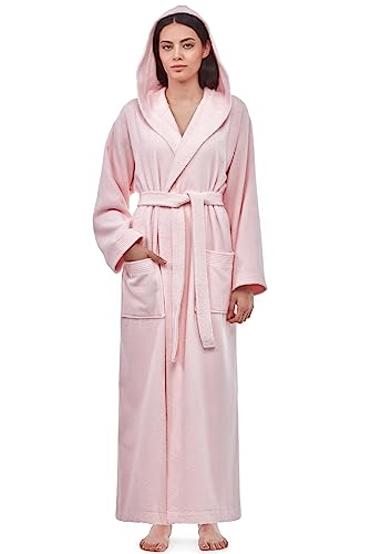 Arus Womens Pacific Long Style Full Length Robe Hooded Turkish Cotton White Large