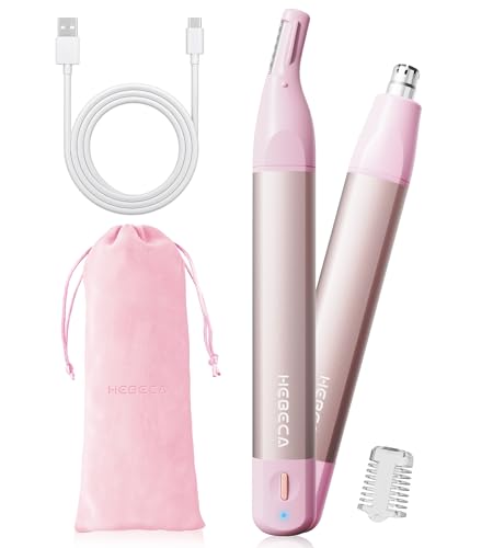 HEBECA Nose Hair Trimmer for Women 2in1 Facial Hair Removal Trimmer - Metal Body, Rechargeable, Waterproof, Portable - Nose, Ear, Eyebrow, Peach-Fuzz, Lips, Chin FT2001
