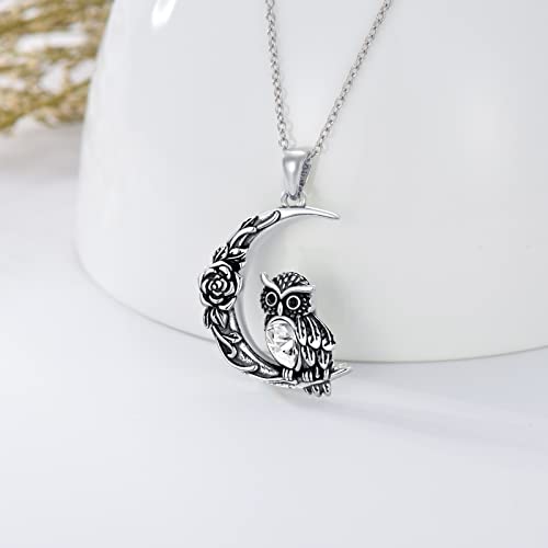 Owl Necklace Sterling Silver Owl Pendant Necklace April Birthstone Jewelry present for Women Grandmother Halloween Valentine's Day Mother's Day
