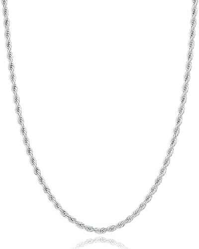 ONLVULF 925 Sterling Silver Chain for Men Women, 2.5MM Rope Chain Durable & Anti-Tarnish & Sturdy Men's Chain Necklaces, 16 Inch