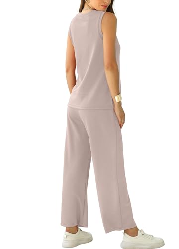 XIEERDUO Two Piece Summer Outfits for Women Sleeveless Wide Leg Tracksuit Travel Sweatsuit Airport Loungewear Spring Lounge Set Baggy Comfy S