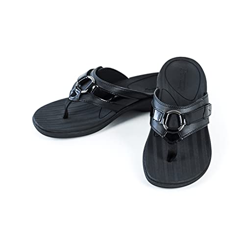 Powerstep ArchWear, Arch Supporting Thong Sandal, Women's Orthotic Casual Flip Flop, Dress Black, 6