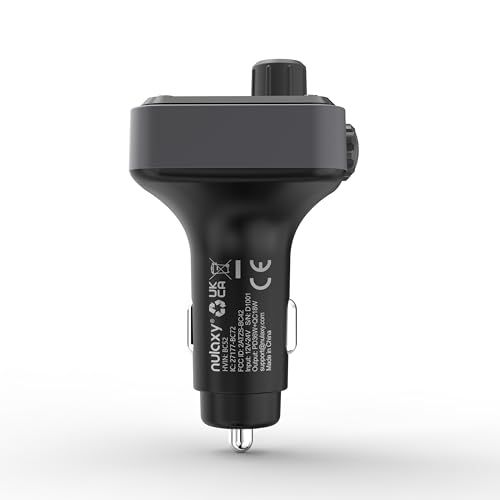 Nulaxy 54W Bluetooth 5.3 Car Adapter with 4 Charging Ports [PD 36W & QC3.0 18W], Wireless Radio FM Transmitter with Deep Bass Player & 5 Colors LED Backlit, Hands-Free Calling - NX16 Black