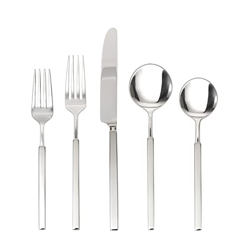 Fortessa Jaxson 18/10 Stainless Steel Flatware, Brushed/Mirrored Stainless Steel, 5 Piece Place Setting Service for 1