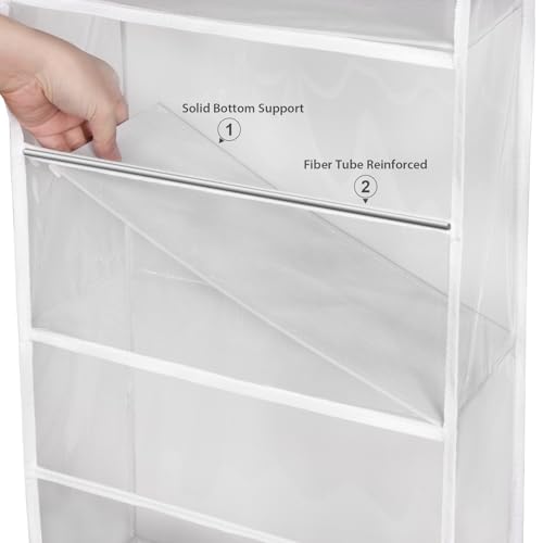Univivi Over Door Hanging Organizer Behind the Door Storage, Closet Door Organizer with 6 Clear Plastic Pockets & 2 Big Metal Hooks for Cosmetics, Bathroom, Nursery and Sundries
