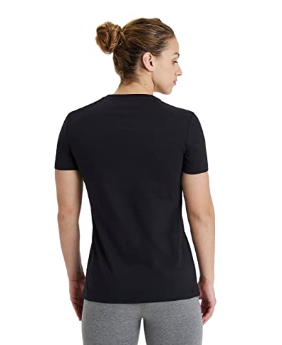 ARENA Team Women's Panel Cotton T-Shirt Short Sleeve V-Neck Active Tee Regular Fit Lightweight Athletic Top Gym Exercise Training, Black, XX-Small