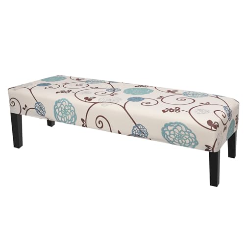 SearchI Waterproof Dining Bench Cover, Stretch Printed PU Bench Seat Covers, Rectangle Dining Table Bench Slipover for Dining Room, Living Room, Kitchen(Grey)