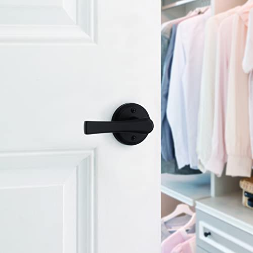 Kwikset Katella Entry Door Handle with Lock and Key, Secure Keyed Reversible Lever Exterior, For Front Entrance and Bedrooms, Matte Black, Pick Resistant Smartkey Rekey Security and Microban