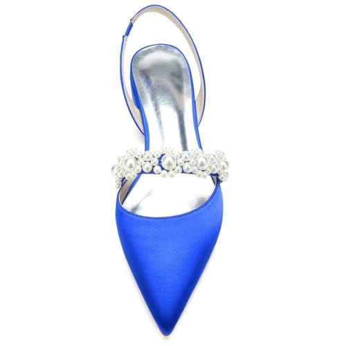 YWXYMGE Satin Pearls Wedding Shoes for Bride Flat Pointed Toe Women Slingback Flats-Black-7