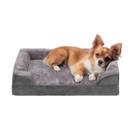 EMSLX Orthopedic Dog Beds for Small Dogs Waterproof Dog Beds with Sides Non-Slip Bottom Dog Couch Bed with Washable Removable Cover, Gray, 29x18 Inch