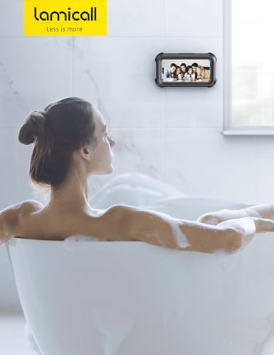 Lamicall Shower Phone Holder Waterproof - 480° Rotatable Retractable Adjustable Shower Phone Case Holder, Bathroom Wall Phone Mount Stand Water Proof Case, Shower Accessories for 4-7" Phones, Black