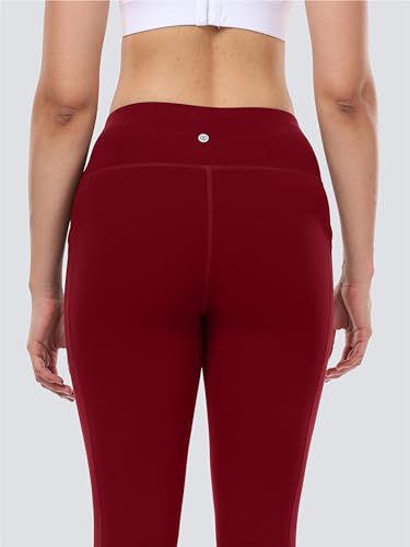 IBL Women's Thermal Leggings Compression Pants with Pockets Matte Finish Moisture Wicking 27 ins Wine Red Small