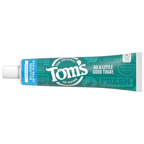 Tom's of Maine Fluoride-Free Rapid Relief Sensitive Toothpaste, Fresh Mint, 4 oz. 3-Pack (Packaging May Vary)