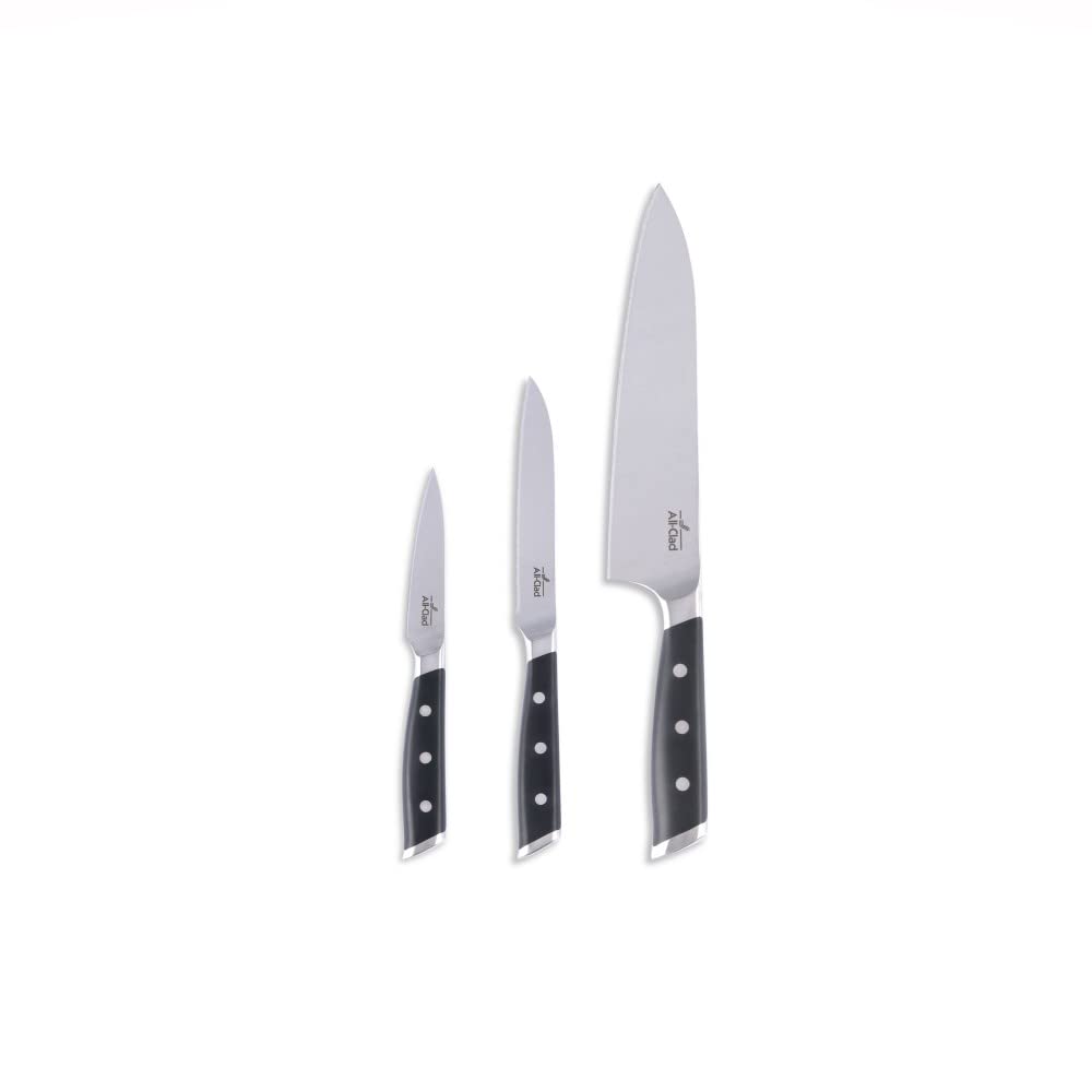 All-Clad Forged German Stainless Steel Chefs Knife, Utility Knife, Paring Knife, 3 Piece, Fully Forged, Expert Precision, Home Kitchen Knife Set, Cookware Knife Block Set, Kitchen Knives, Ultra Sharp