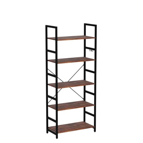 Yoobure 5 Tier Bookshelf - Tall Book Shelf Modern Bookcase for CDs/Movies/Books, Rustic Book Case Industrial Bookshelves Book Storage Organizer for Bedroom Home Office Living Room Brown