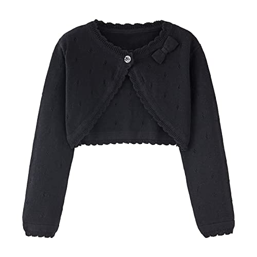 Miccina Toddler Girls Cardigan Sweater Bolero Shrug Baby Kids Long Sleeve Cropped Dress Up Button Closure Jacket Tops C-White