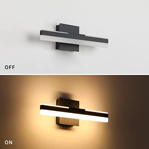 Joossnwell LED Vanity Light Matte Black Modern Bathroom Vanity Light Fixtures Wall Mount Bath Lights for Mirror Bar Lights Warm Light 14W 15.74 Inch Long 3000K