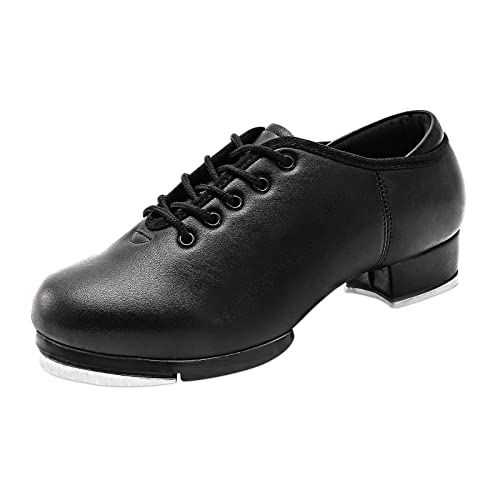 Child Tap Shoes Split Sole Unisex Dance Girls and Boys, Black 4 Big Kid