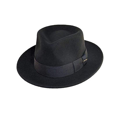 Scala Classico Men's Crushable Water Repelant Wool Felt Fedora Hat, Black, Medium