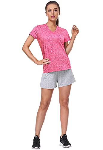 Cosy Pyro Women's Short Sleeve V-Neck Athletic T-Shirt Exercise Yoga Tees Dry Fit Gym Shirts Moisture Wicking Workout Tops Pack of 5 Black/Gray/Azure/Rose/Blue S