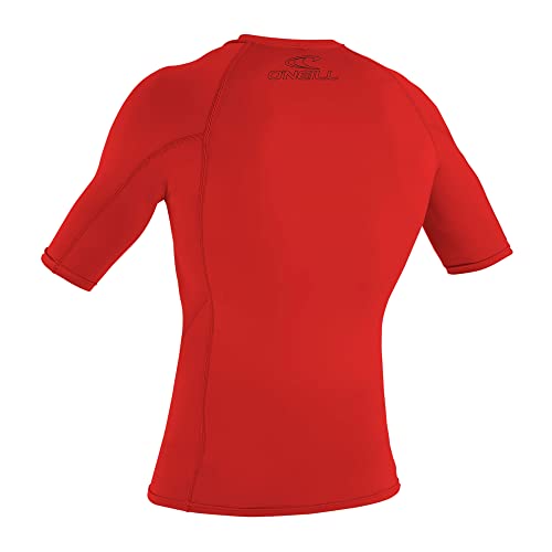 O'Neill Wetsuits Boys' Standard Youth Basic Skins 50+ Short Sleeve Rash Guard, Red, 4